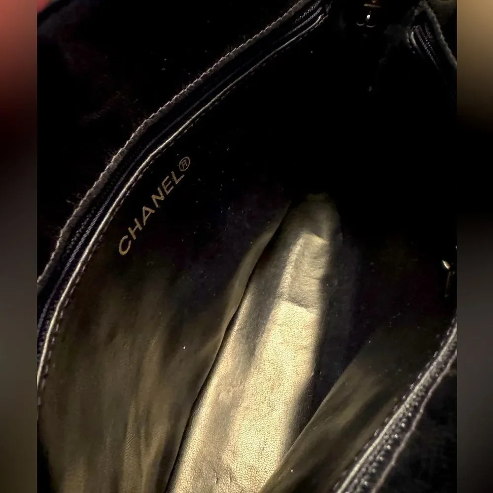 Auth Chanel Mademoiselle Navy Blue Polished Matelasse Quilted Shoulder Bag - Picture 12 of 16